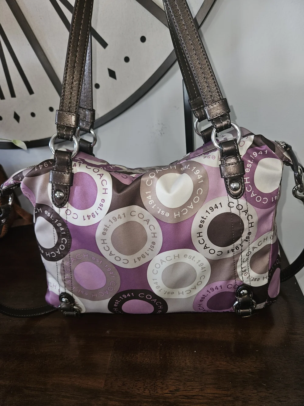 Coach Pink & Purple Logo Print Satchel